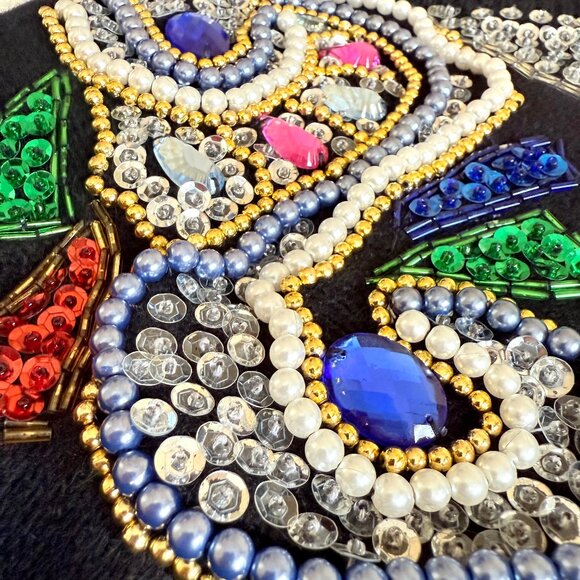 Vintage 80s Silk/Angora/Lambswool Blend Gem Embellished Statement Sweater Size M - Picture 5 of 7